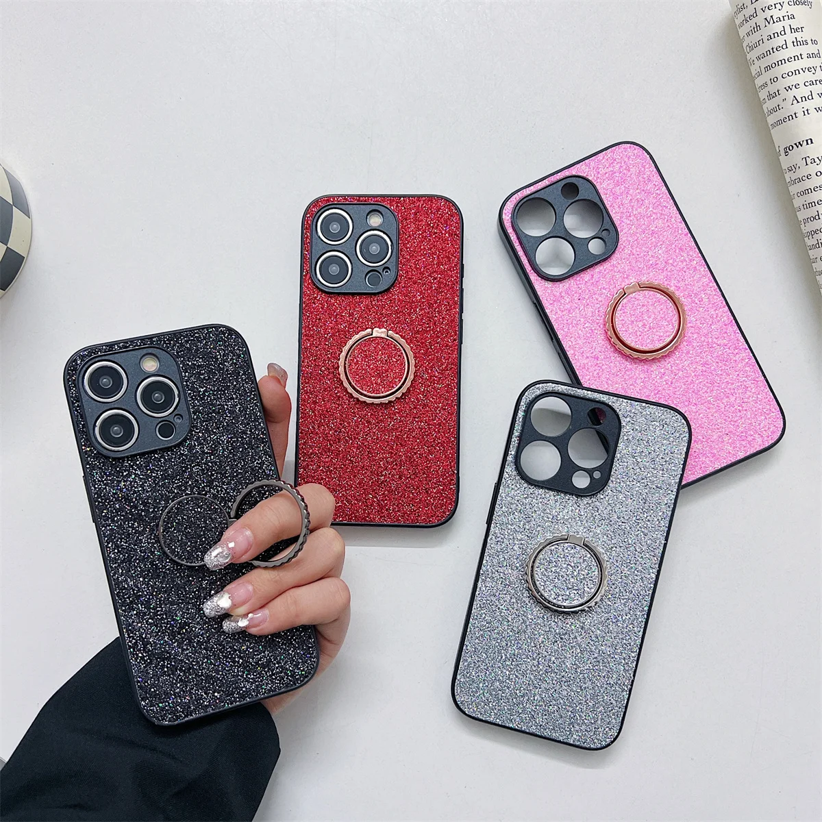 

Luxury Fine Sand Frosted Glitter Ring Holder Case for iPhone 15 Pro Max 6S 7G 8G XR XS Max 11 Pro 12 13 Mini 14 Plus Matte Cover