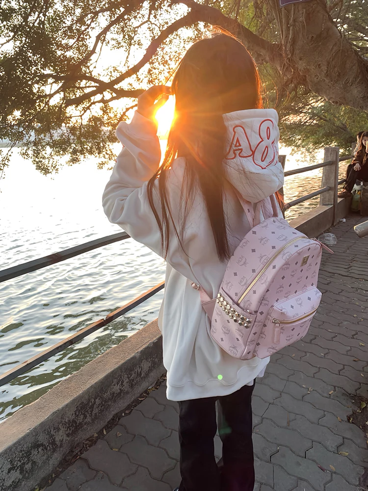 Retro americano high street bordado hoodie feminino outono inverno solto casal preguiçoso sle fce forrado jaet