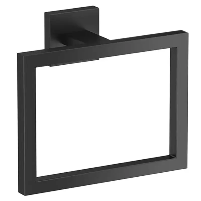 Towel Ring-Stainless Steel Thicken Towel Holder, Square Modern Design For Bathroom Towel Rack, Hand Towel Support Matte Black
