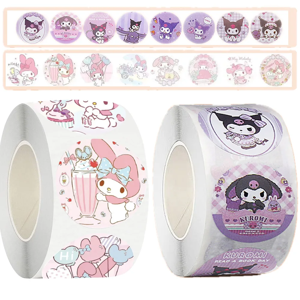 Cartoon 500pcs/Roll Sanrio Stickers Kawaii Hello Kitty Kuromi Melody Diy Pvc Laptop Decals Decoration Stiker Kid Reward Gift Toy