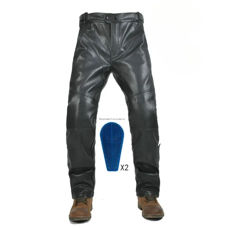 VOLERO Motorcycle Riding Quick Off Pants Men Winter Outdoors Anti-fall Warm Plus Cotton Waterproof Windproof PU Leather