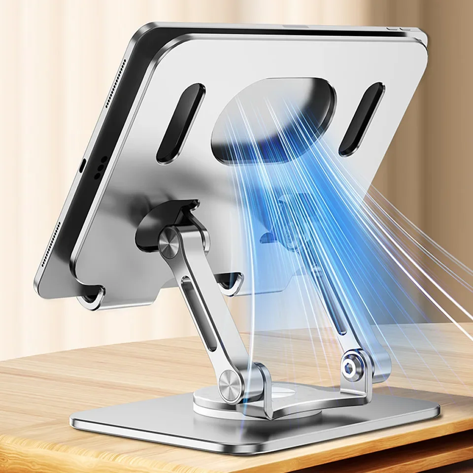 Soporte para tableta con rotación de 360 ° para iPad, soporte plegable ajustable para tableta, soporte para teléfono de aluminio Compatible con iPad