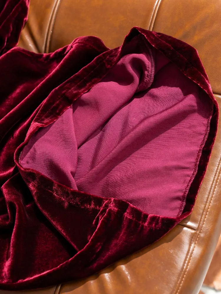 Light Luxury 30% Natural Mulberry Silk Velvet Pants, Women's Wine Red Versatile Wide Leg Pants, 2026 Fashionable Spring New