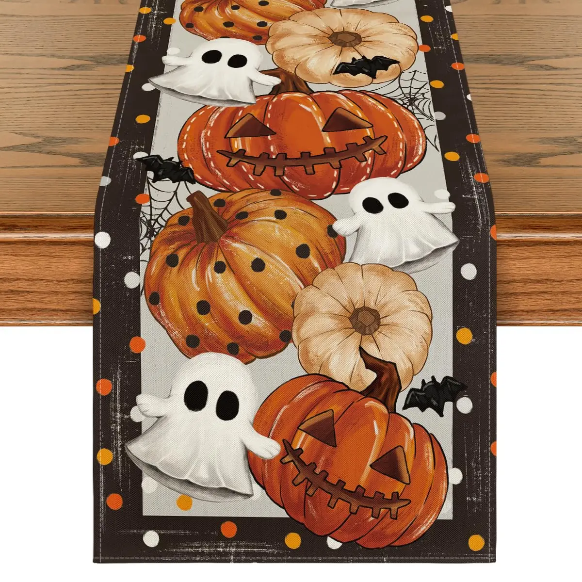 

Jack-O'-Lantern Pumpkin Ghost Spider Web Halloween Table Runner,Holiday Kitchen Dining Table Decoration for Home Party Decor