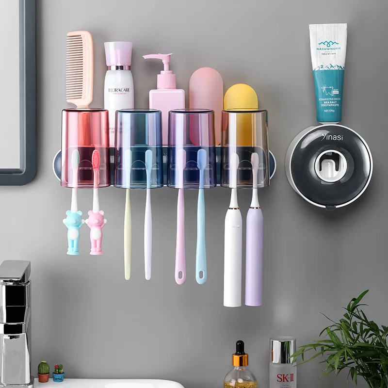 

Toothbrush Holder with Tooth Cup Storage Rack Toilet Household Color Wall Mounted Toothbrush Storage Rack Set