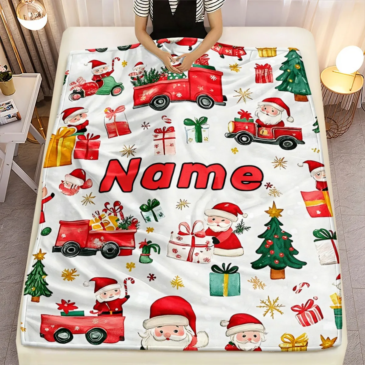 Personalisierte Weihnachtsdecke mit Weihnachtsmann-, Rentier- und Schneemann-Design, weiches Flanell, perfekt für Bettwäsche, Sofas, Reisen, Camping