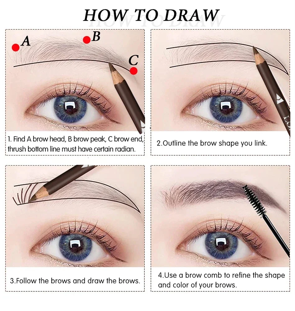 6/12 個アイブロウペンシル防水プロフェッショナル女性アイメイクペン簡単な色ナチュラルブラックブラウン化粧品美容眉毛ツール