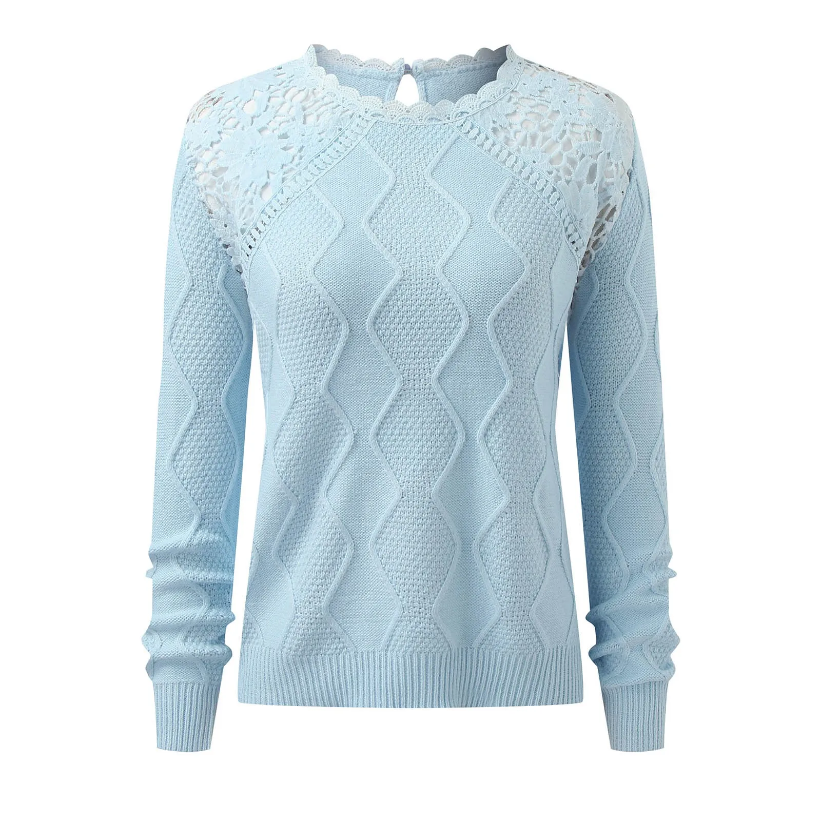 Autumn Knitting Lace Women\'s Sweater White O-neck Long Sleeve Keep Warm Loose Sweaters Female Casual Trendy Ladies Clothes