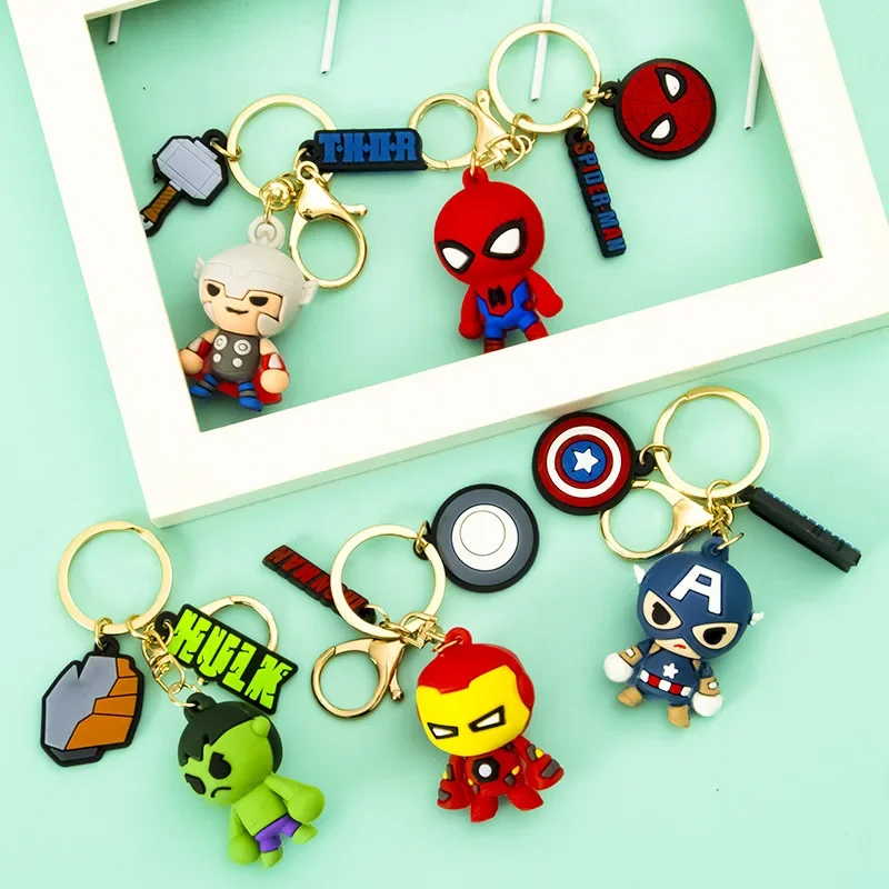 

Anime Marvel The Avengers Figure Spider-Man Iron Man Thor Keychain Cartoon Model Toys Bag Key pendant Decoration Children Gifts