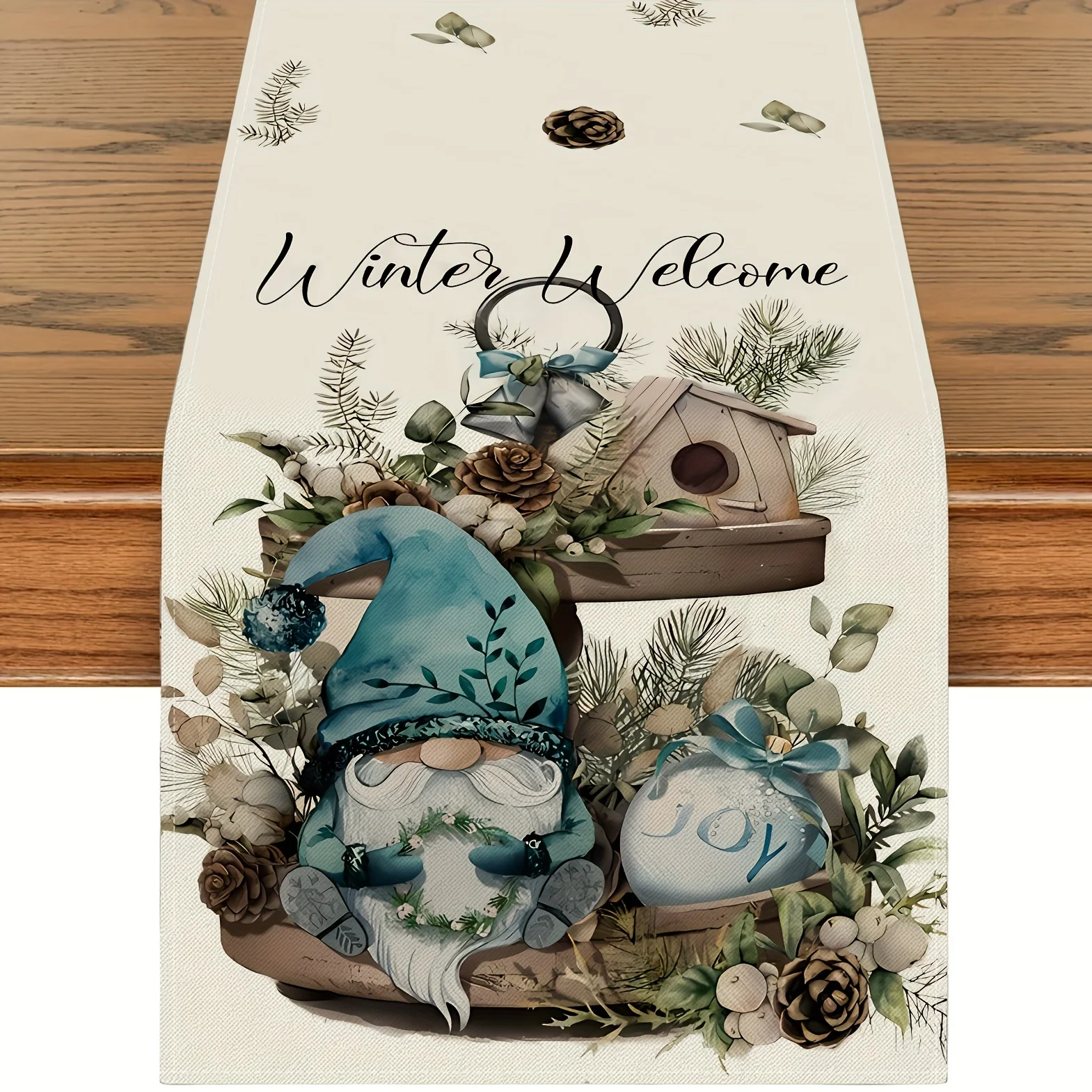 1pc Winter Welcome Gnome & Pinecone Table Runner - Christmas & Winter Holiday Decor, Ideal Gift for Home Hosts