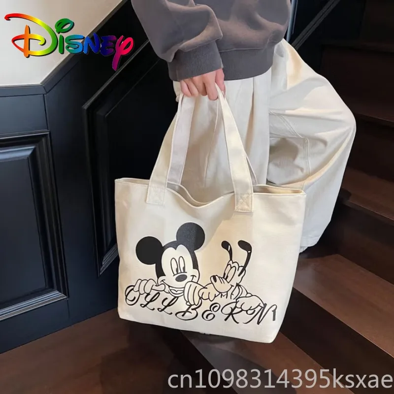 

Disney Shoulder Bag Canvas Tote Bag for Women Mickey Mouse Thickened New Large Capacity Black Handbag Purse Commute Travel Work