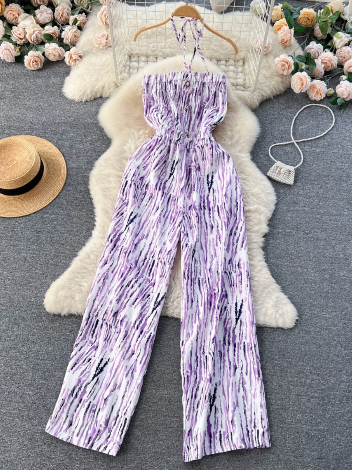 Spring Summer New Sle Tie Dye ter Ne Wide Leg Jumpsuit Travel Faion Chiffon Dra Long Pants Women's Online Exclusive