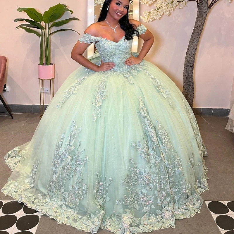 Sage Green Quinceanera Dresses 2024 Formal Luxury Party Beading Lace Appliques Sweet 15 Dress Graduation Ball Gwon Prom Gowns