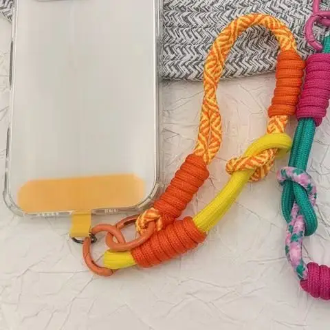 1Pcs Universal DIY Woven Rope Mobile Phone Lanyard with Creative Color Combinations Cartoon Pendant Wristband Accessory