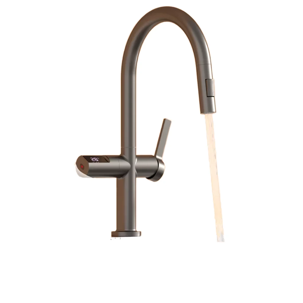 

Латунный кухонный кран, матовый пистолет, серый кран с вращением на 360 градусов, крепление на палубе для кухонной мойки