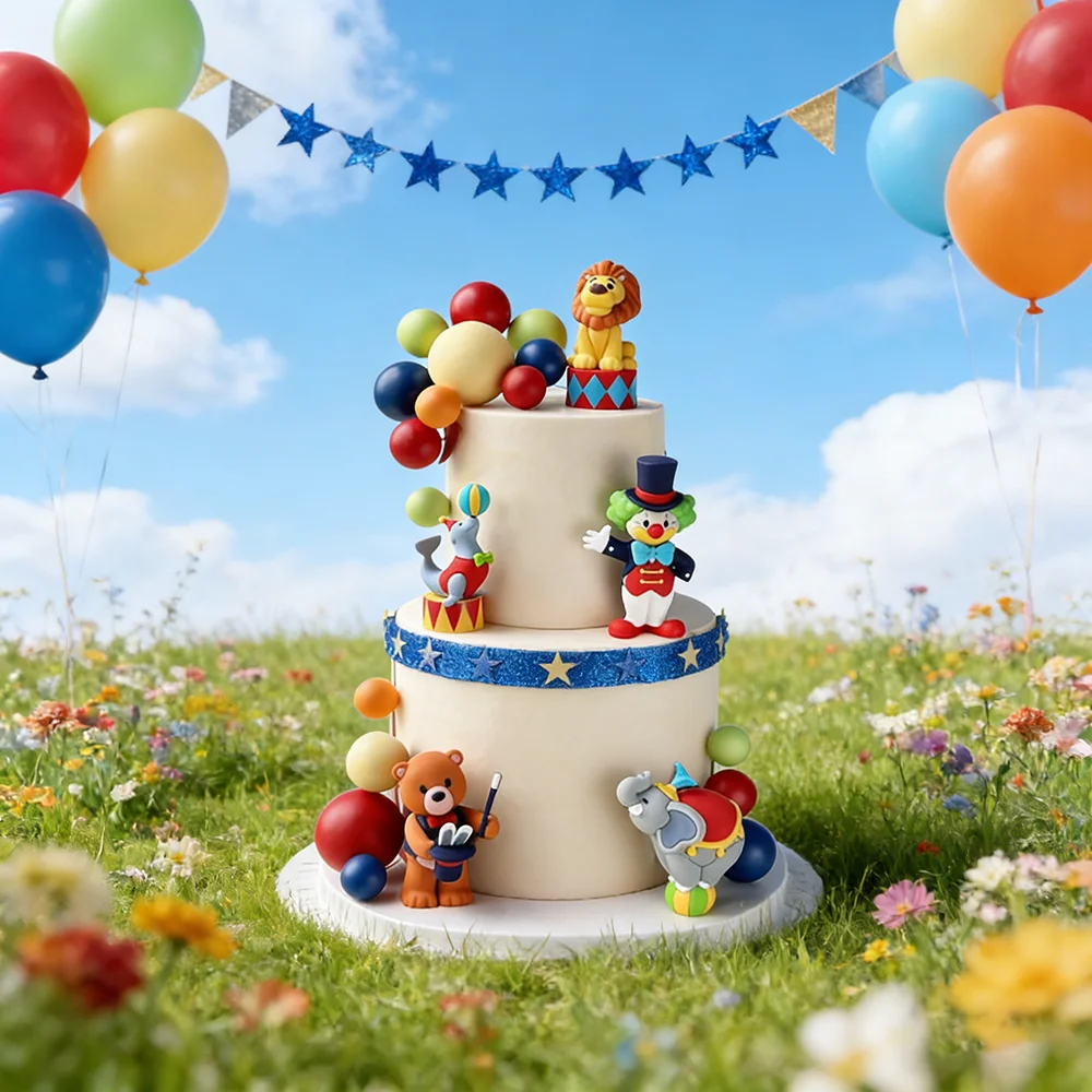 Decoración para Pastel de Cumpleaños con Temática de Circo, Payaso, León Acrobático, Elefante, León Marino, Mago, Oso, para Niños, Primer Cumpleaños