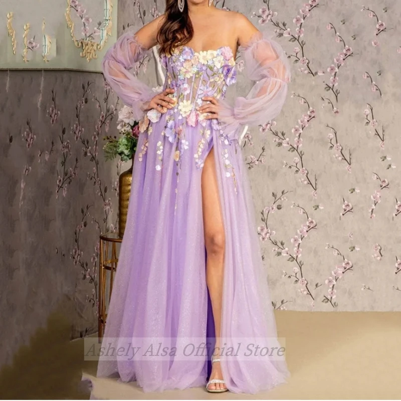 Custom Made Lilac Prom Dresses Women Flower Applique A Line Princess Girls Formal Evening Dress Wedding Party Gown Homecoming