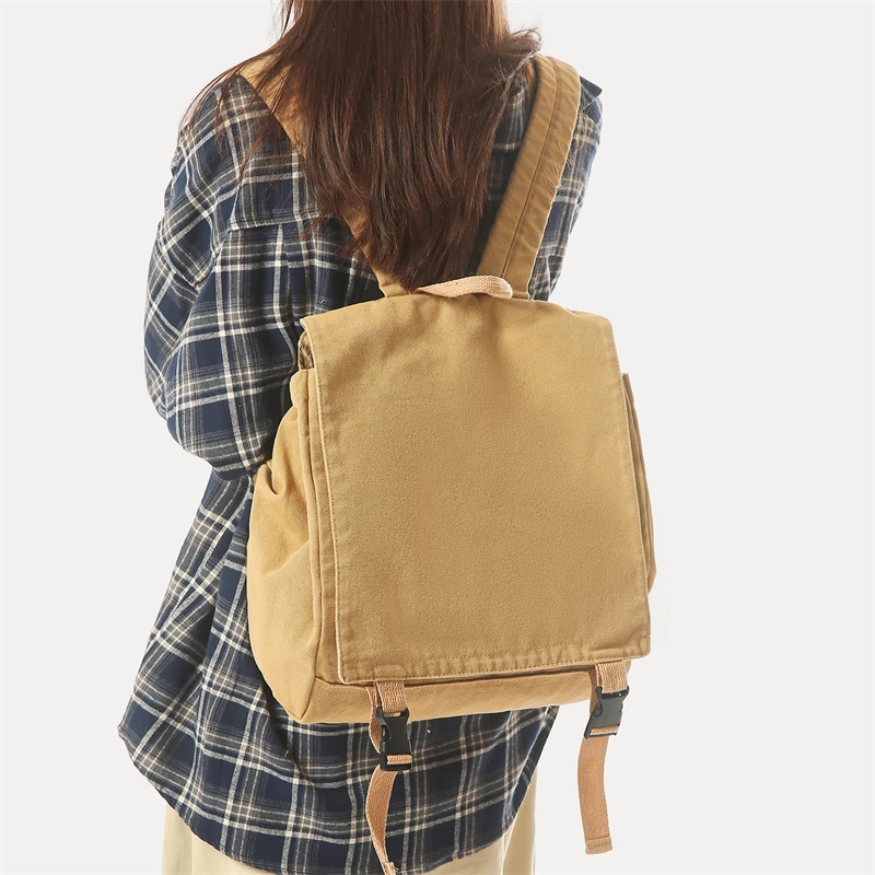 

Холщовый рюкзак для отдыха для женщин, однотонный флип-школьный рюкзак унисекс, модный студенческий дорожный рюкзак, сумка для книг 2025