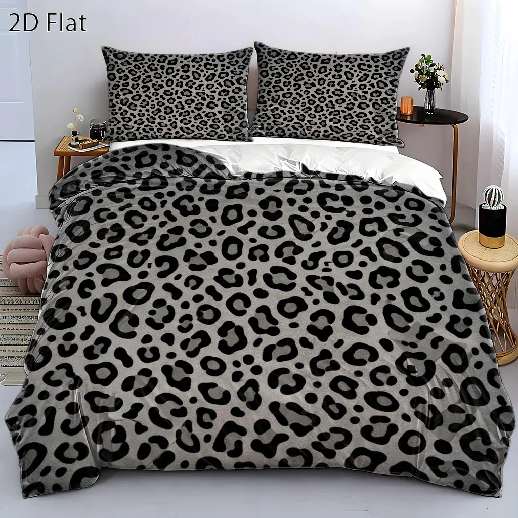 3Pc Leopard Print Duvet Cover Set, Three-Piece Bedding Set (1*Duvet Cover + 2*Pillowcases), Suitable for All Seasons, Machine Washable, Invisible Zipper Design, Large Double Bed Cover, Suitable for Home, Dormitory, Master Bedroom, Guest Room, Stylish Animal Print Bedding Set, Comfortable and Skin-Friendly Three-Piece Bedding Set, Personalized Leopard Print Duvet Cover Set, Bedroom Decor Bedding Set