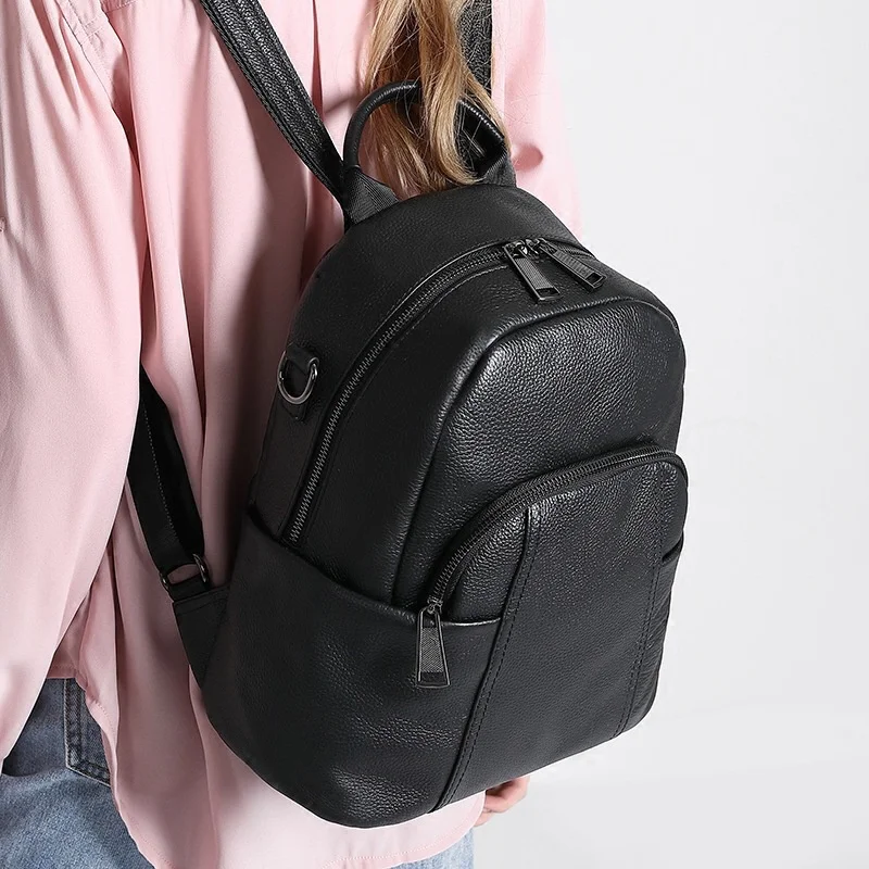 Bolso de hombro de piel auténtica para mujer, mochila escolar de cuero de vaca, bolso de viaje