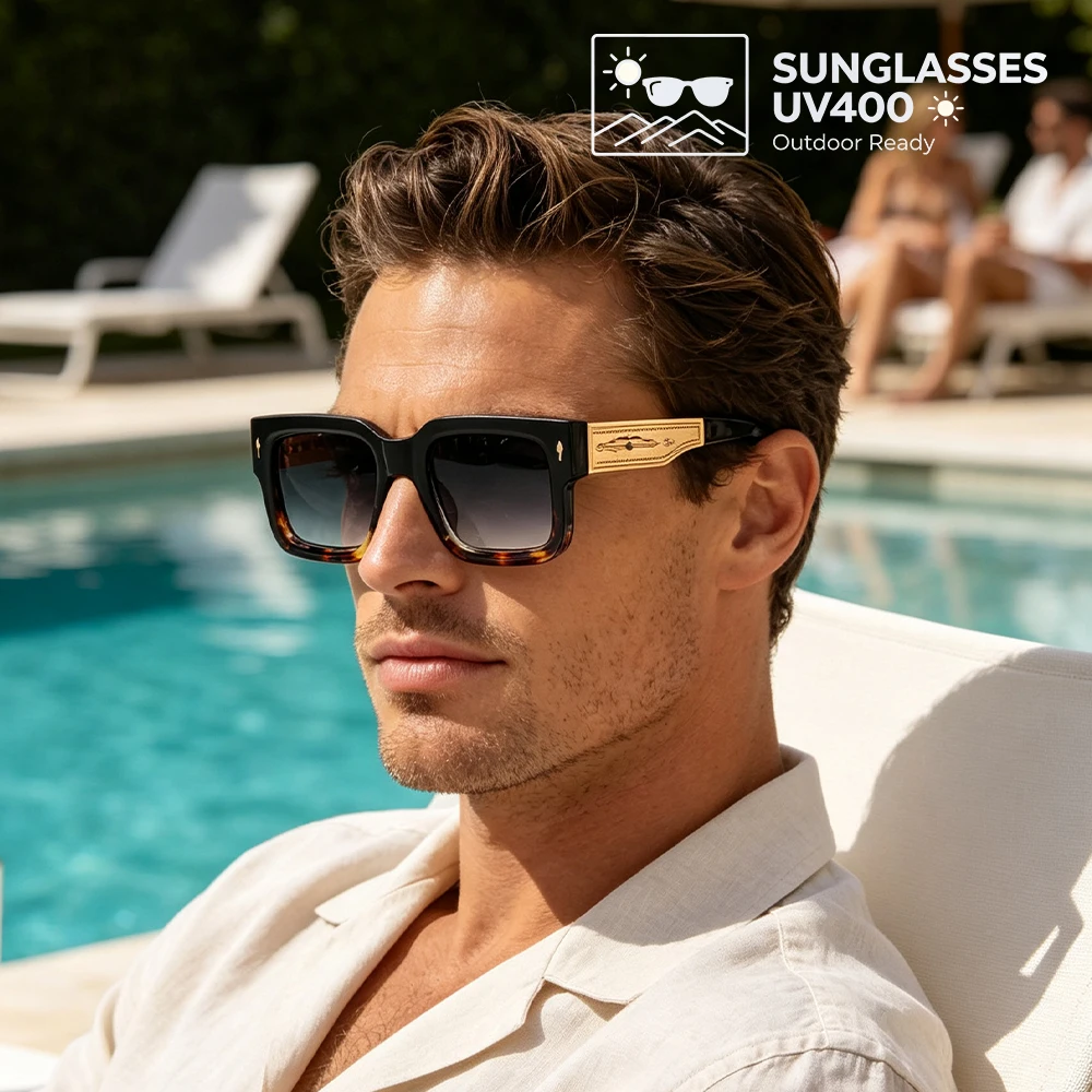 New Fashion Designer Brand Sunglasses, Square Neutral Style, Men's Sunglasses, With Simple Lines and UV400 Protection