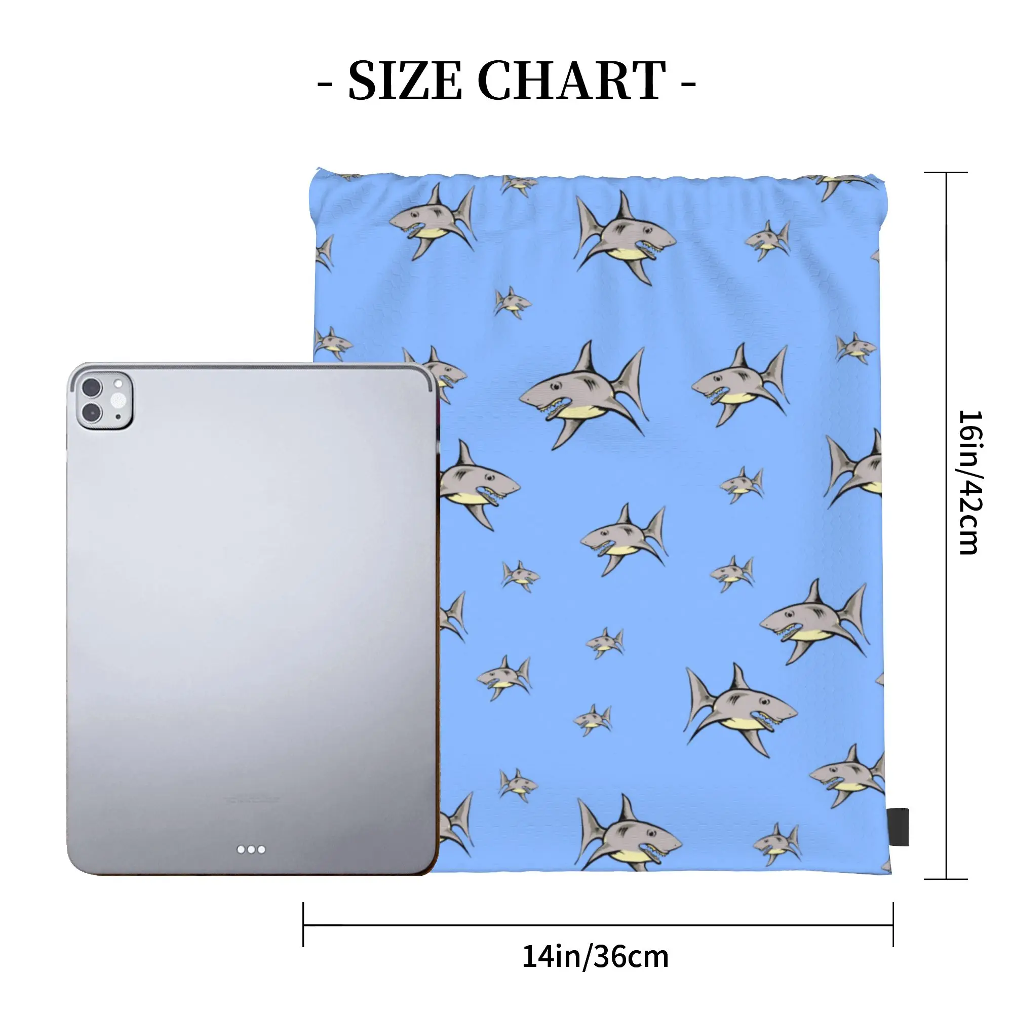 Custom Cartoon Ocean Sharks Pattern Drawstring Backpack Bags Women Men Lightweight  Gym Sports Sackpack Sacks for Shopping view 3