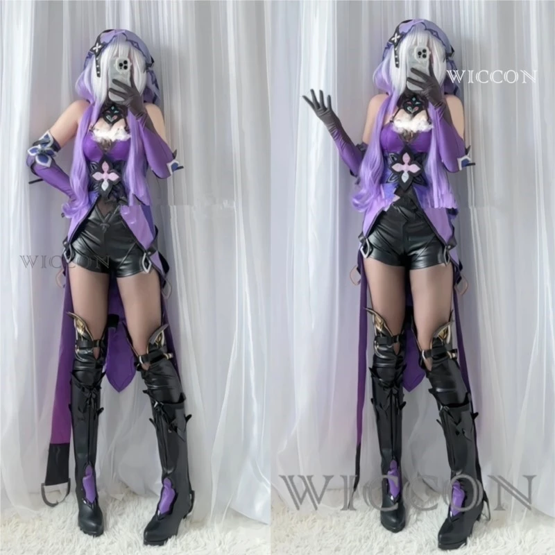 Honkai Star Rail Cisne Negro Cosplay Fantasia para Mulheres, Peruca, Vestido Roxo, Uniforme, Headwear, Jardim da Lembrança, Festa de Halloween