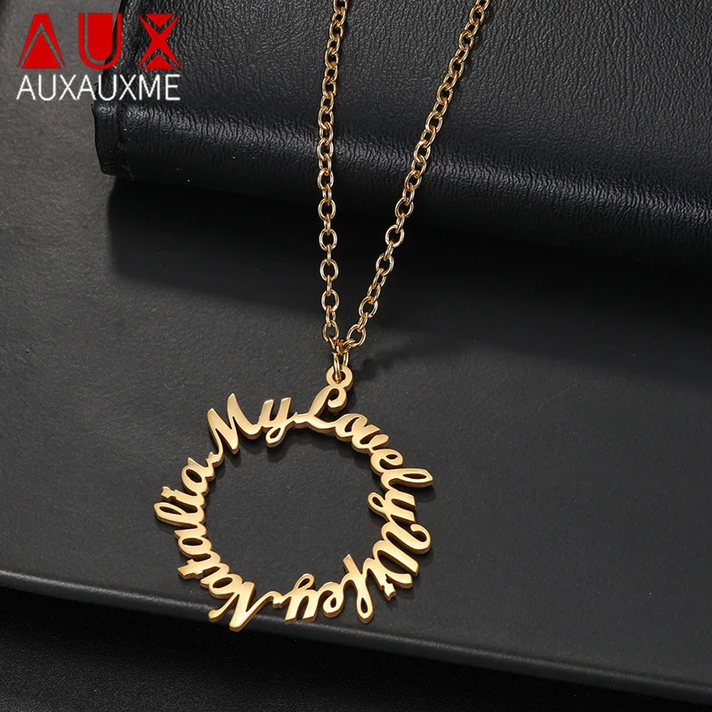 

Auxauxme Custom Name Necklaces Stainless Steel Personalized Multi-names Women Pendant Collar Valentine's Day Mother Jewelry Gift