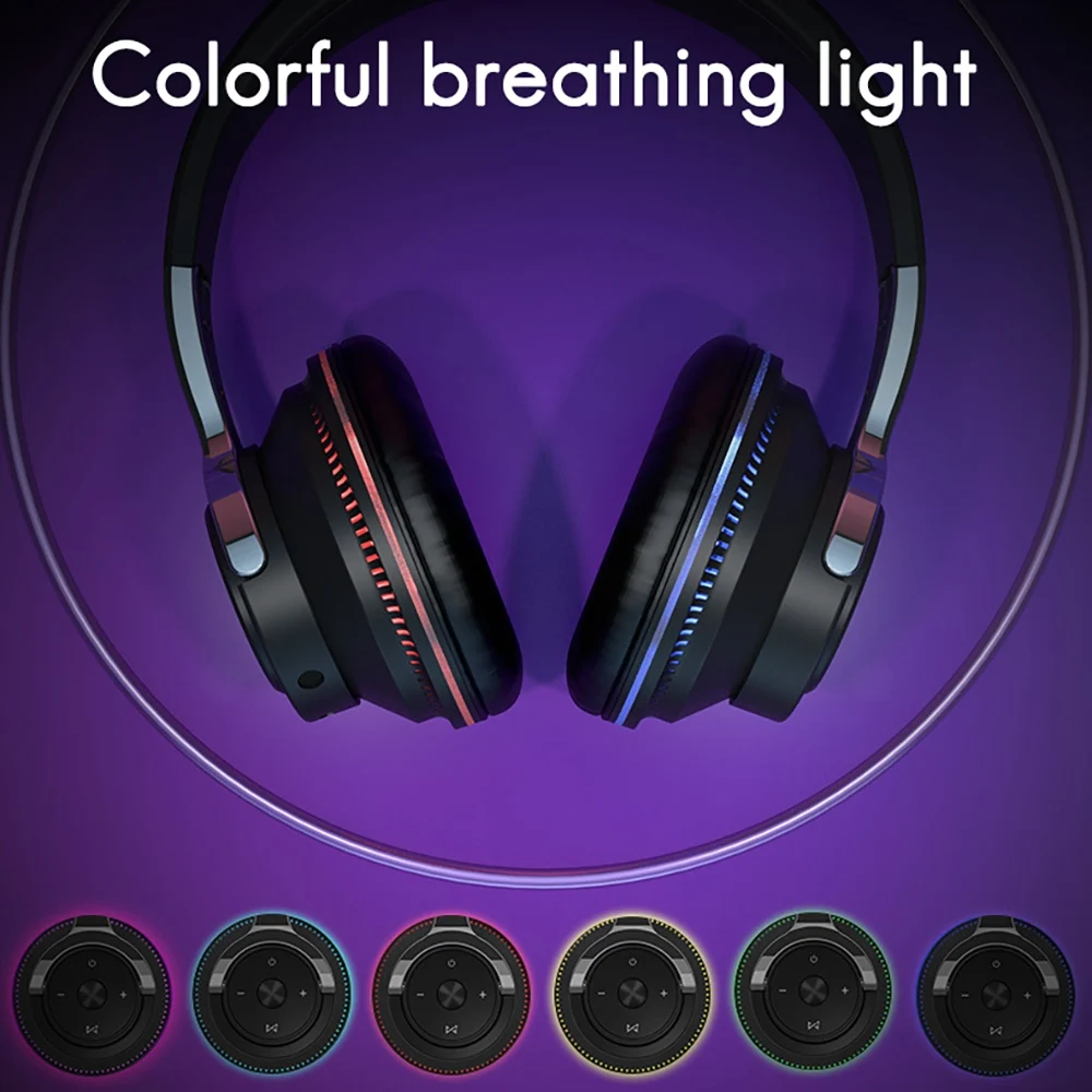

BZJ-mH2 Беспроводная Bluetooth-гарнитура с красочным освещением, игровая складная гарнитура, поддержка проводов Bluetooth/AUX/воспроизведения карт