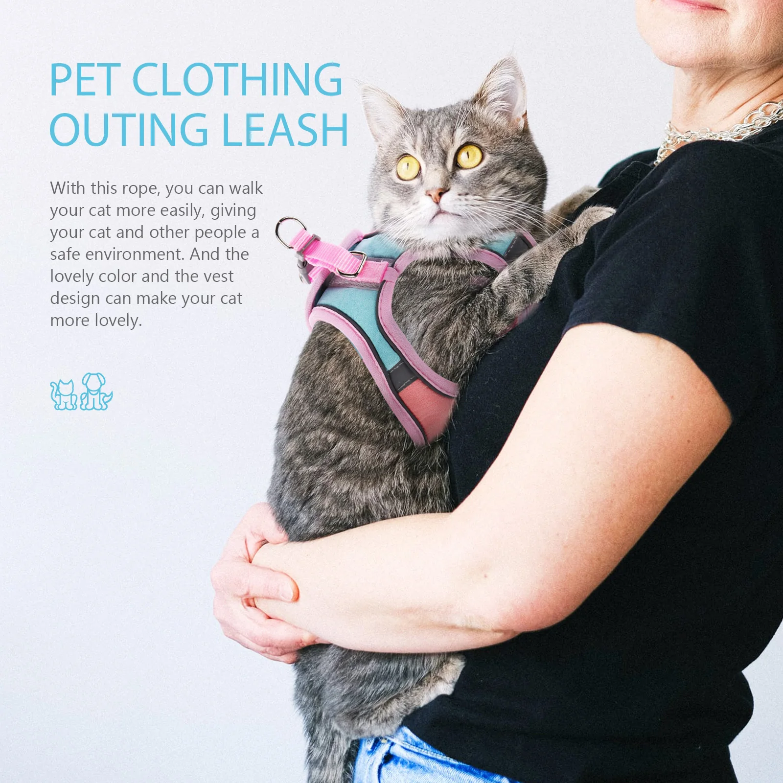 

1Set Cat Harness Reflective Vest Outdoor Walking Rope Adjustable Chest Strap Tear Resistant Safety Leash Kitten Puppy