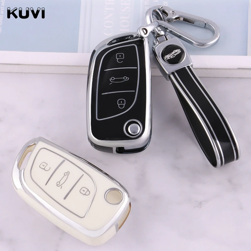 

TPU Car Key Case Cover for Peugeot 308 408 3008 5008 407 for Citroen C4 Picasso C3 C5 X7 3 Button Modified Holder Keychain Fob