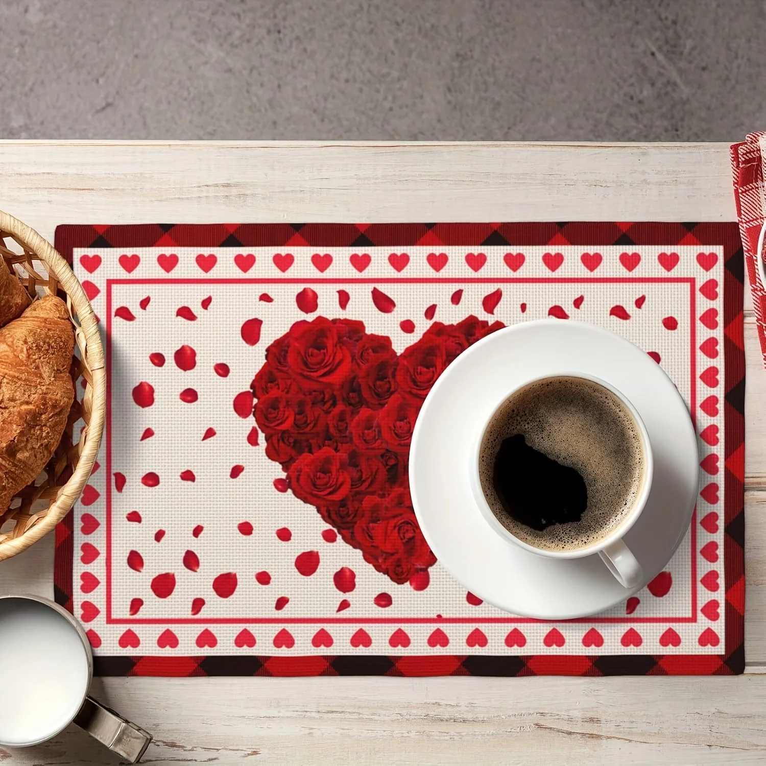 

VIKAMA 4/6/8/10PCS Valentine's Day Meal Mat Rose Love Meal Mat Waterproof, Oil Resistant Durable Home Decoration