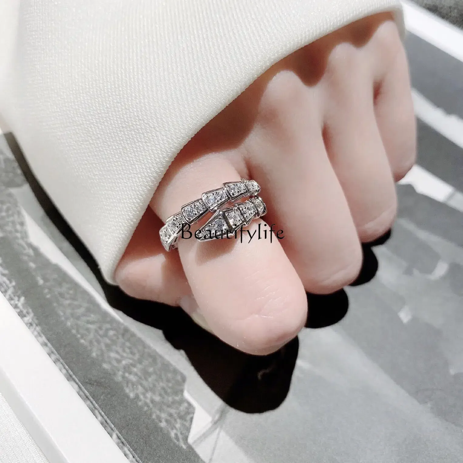 Ring Seiko Shiny Diamond-Embedded High-Grade Sense Affordable Luxury Fashion Exquisite Snake-Shaped Opening