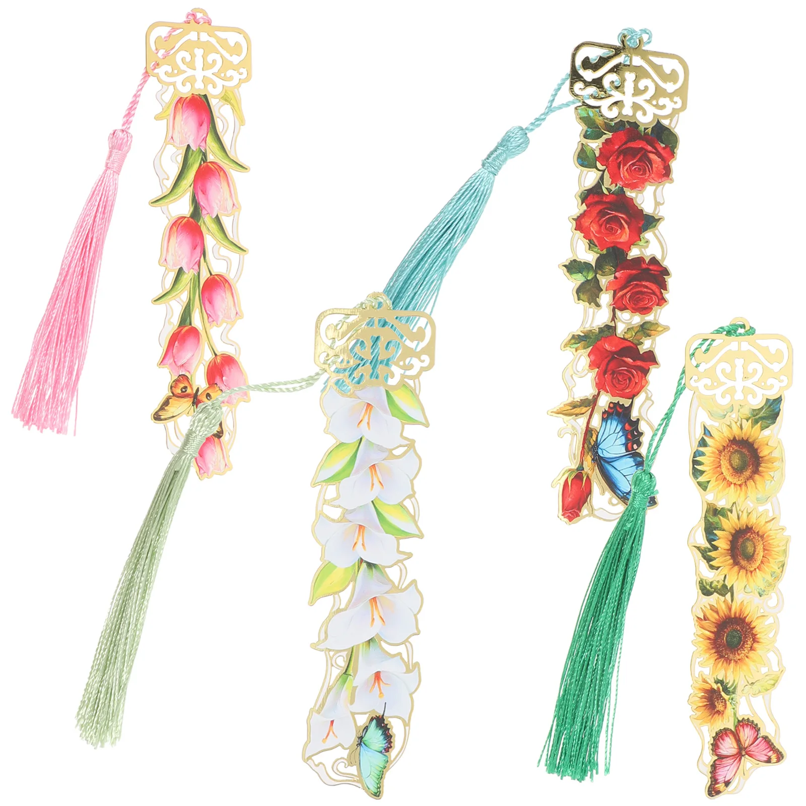 

4 Pcs Tassel Bookmarks Aesthetic Hollow Metal Design for Women Reading Accessories Unique Bookmark Decorative Student Supplies