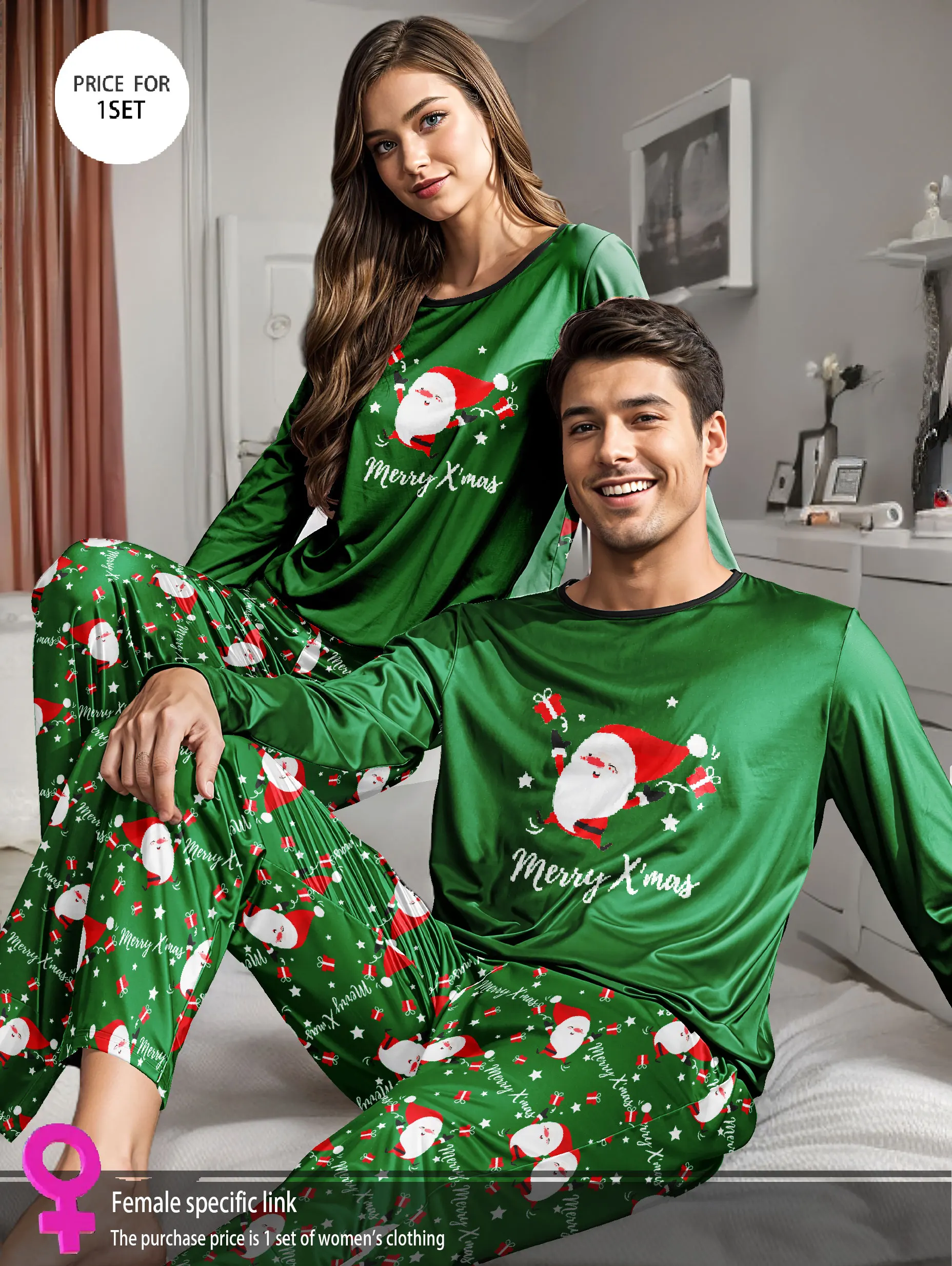 Women's Pajama Loungewear Set, Christmas-Themed Fun Print, Round Neck Long Sleeve + Long Pants Loungewear, 1 Top + 1 Pair of Pants, Suitable for Cool Weather