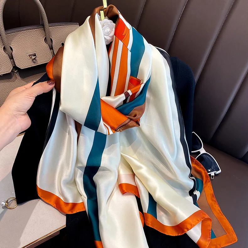 

Luxury Brand Summer Silk Scarf Women Fashion Quality Soft Scarves Female Shawls Foulard Bandana Beach Cover-ups Wraps 2023