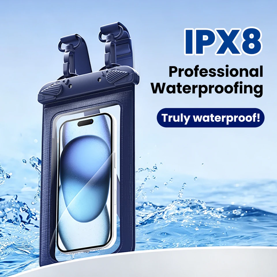 Bolsa impermeable para teléfono de 7.5 pulgadas con pantalla táctil para natación y buceo, impermeabilidad nivel 8 2