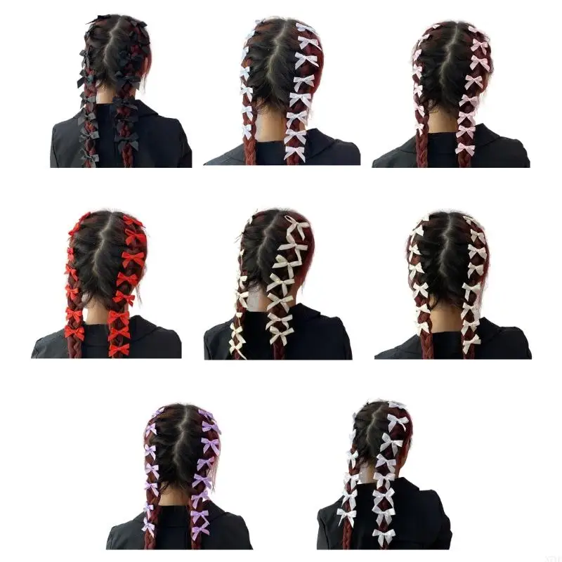 

N7YF 15Pcs Mini Bowknot Hair Clip Hair Ribbon Solid Color Bow Hairpin Hair Accessorie