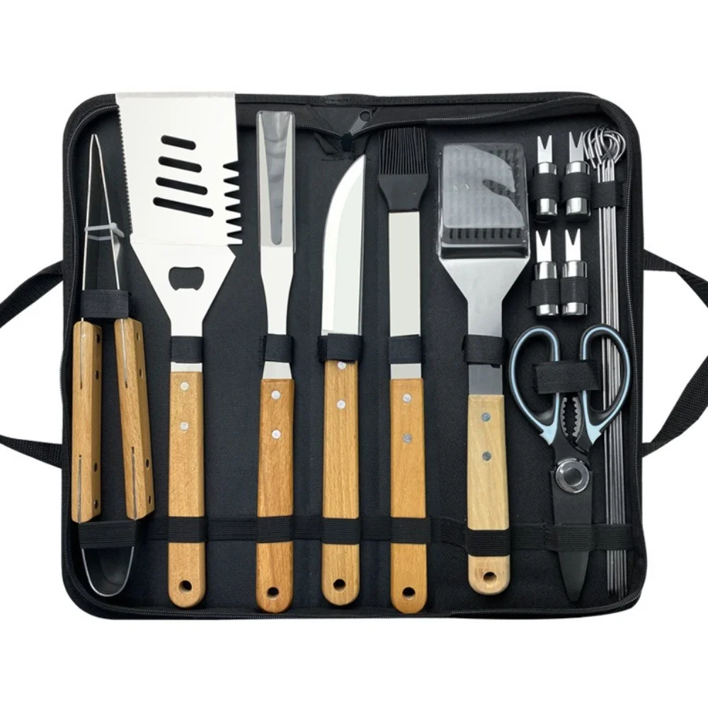 

18-Piece Stainless Steel BBQ Tool Set with Beechwood Handles & Carry Bag
