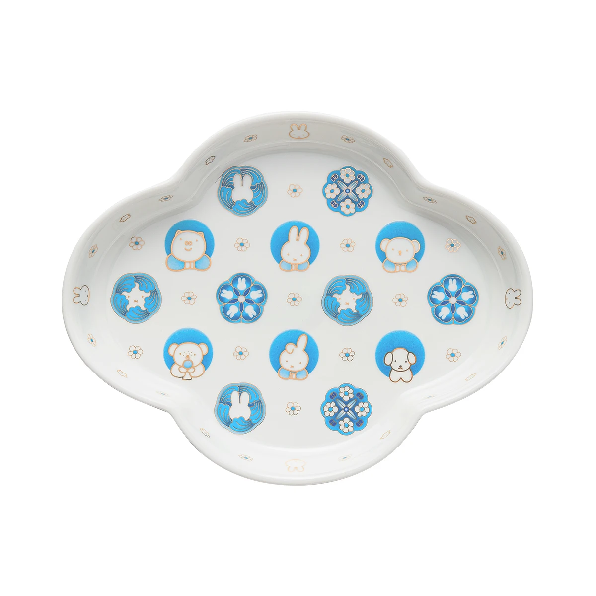 Miffy Flower-Shaped Dish, Cute Friends Floral Medallion, Jingdezhen Porcelain Begonia Plate 20cm, Blue Wave Snack Tray, Gift