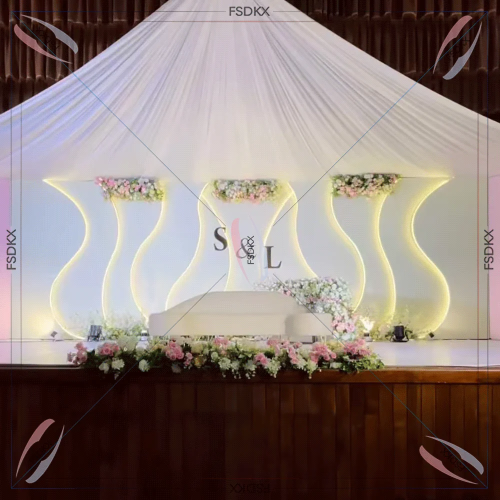 Hot Sell Available White Acrylic Light Wedding Stage Wave Backdrop Decoration Led Backdrop