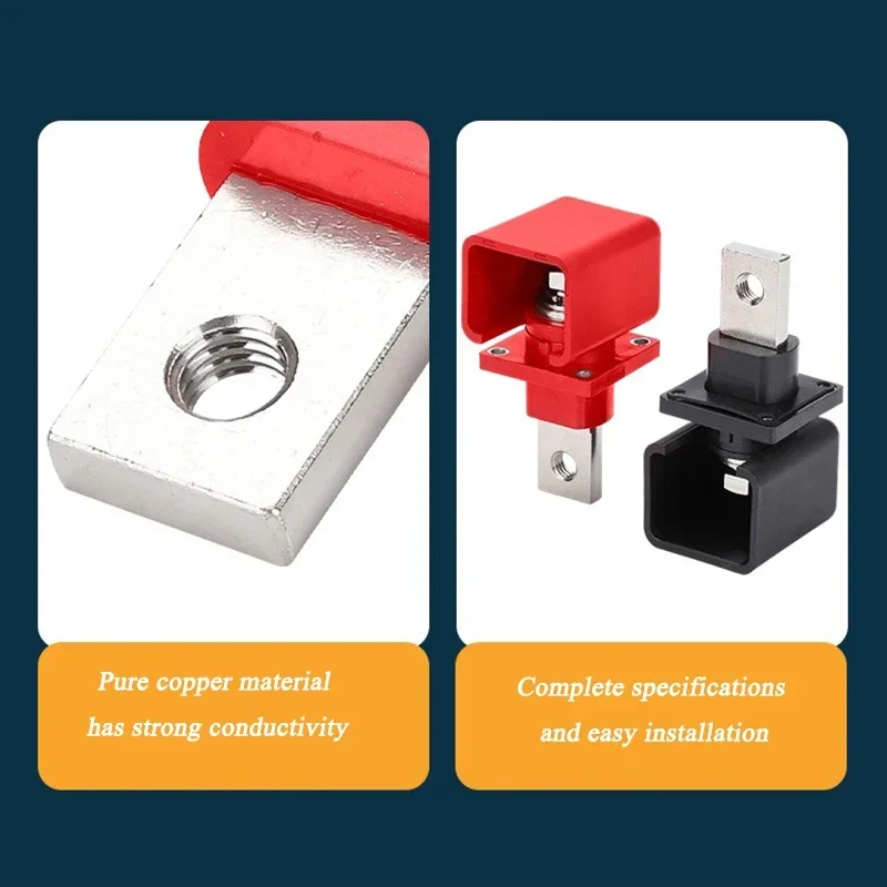 200A Square Lithium Battery Terminal Block High Current Copper Red Black Terminals Through Wall Type Energy Storage Connector