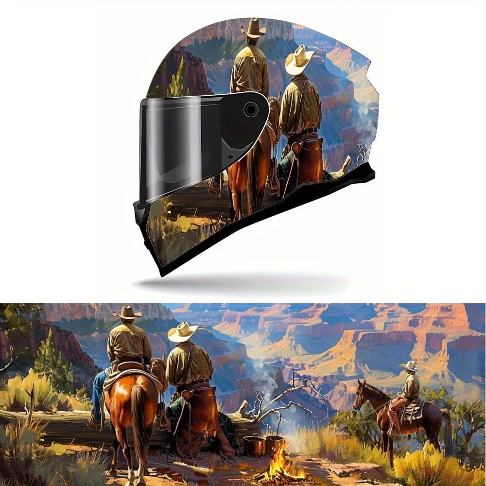 

Cowboy Riding A Horse Print Full Helmet Wrap Sticker Motorcycle Helmet Racing Graphic Decal Vinyl Wrap Helmet Decorative Sticker