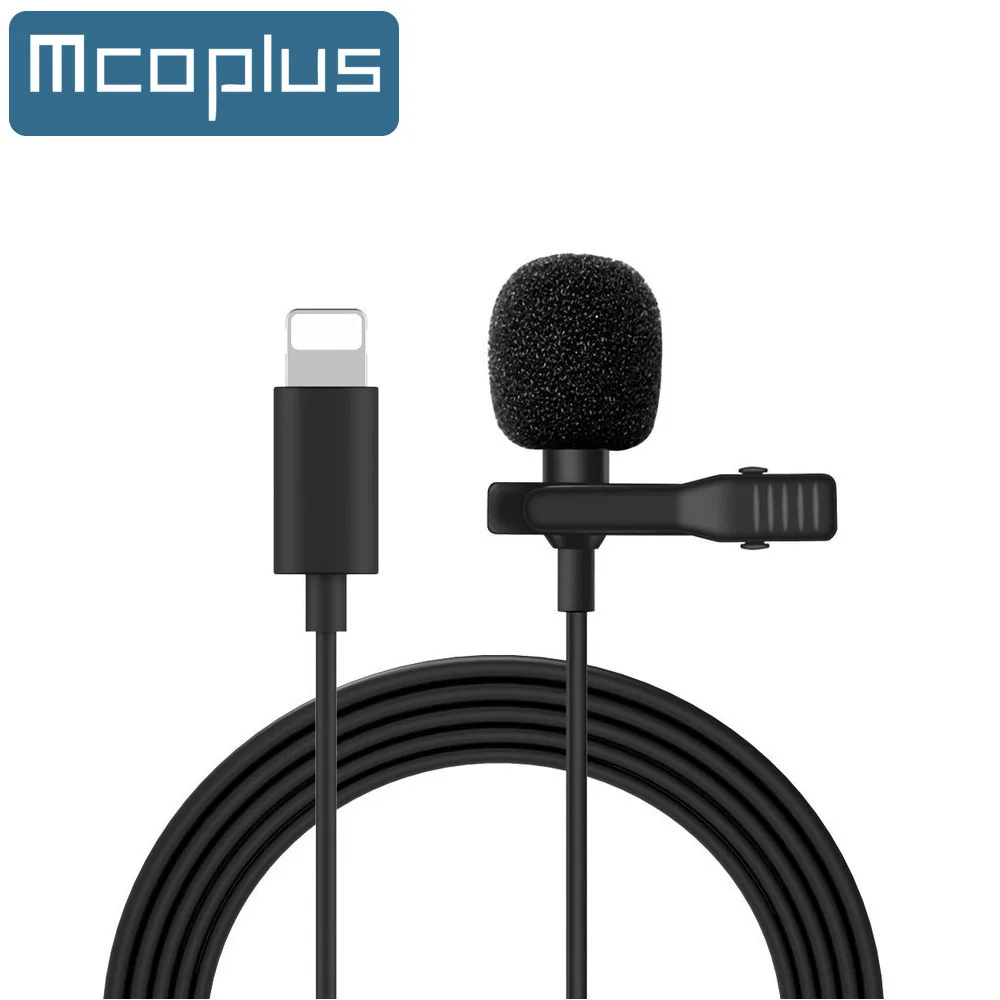 Microfone Mcoplus Lightning Lavalier, iPhone 11, 12, 13, 11 Pro Max, iPhone X, XS, XR, 8, 8 Plus, 7, 7 Plus, YouTube, Facebook, Vlog