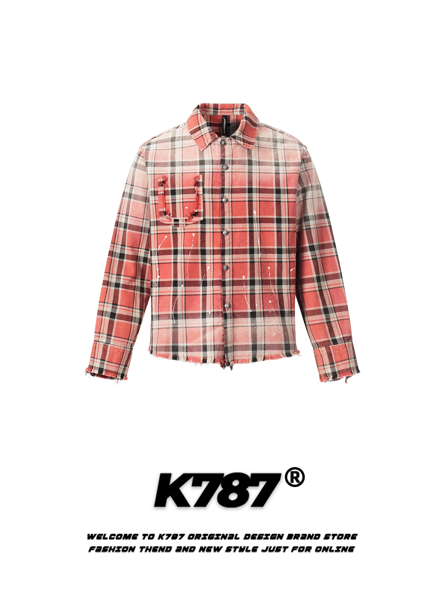 

K787 American Retro Color Blo Plaid Long Sve irt Loose Casual Men's Spring New Sle Denim Jaet Coat for Youth