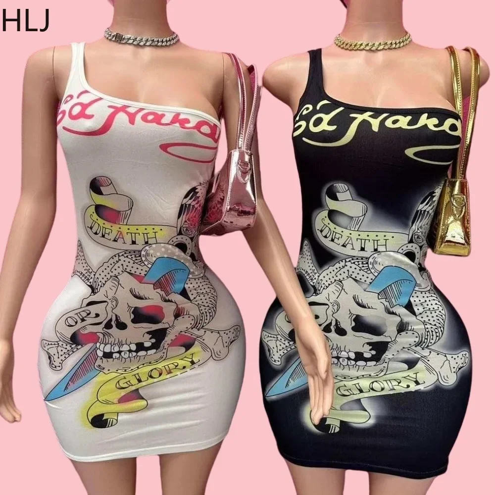 

HLJ Y2K Pattern Printing Bodycon One Piece Spaghetti Strap Mini Dresses Women Sleeveless Backless Slim Vestidos Sexy Streetwear