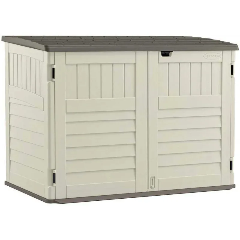 

QWSuuncast 5.9 ft. x 3.7 ft Horizontal Stow-Away Shed - Natural Wood-like Outdoor Storage for Trash Cans and Yard Tools - A
