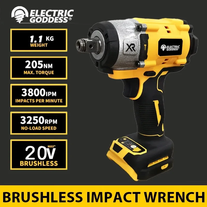 Electric Goddess 205N.m Torque Brushless Impact Electric Driver Electric Screwdriver Wrench Power Tools For Dewalt 20V Battery