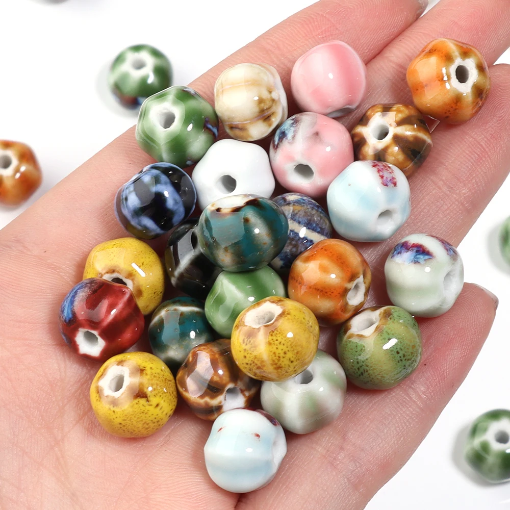 10pcs/lot Ceramic Beads Colored Halloween Pumpkin Beads Round Loose Spacer Ceramic Bead For DIY Jewelry Making Bracelet Necklace