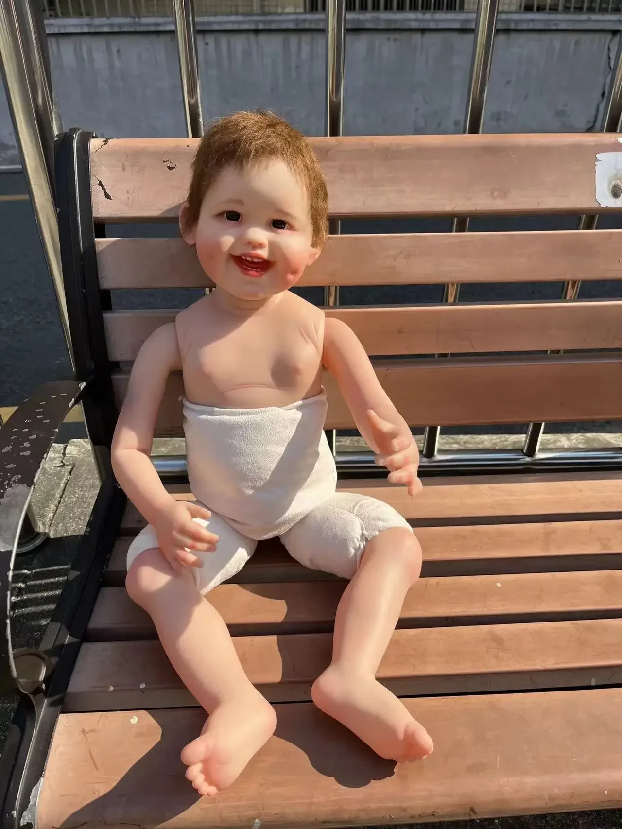 

Customized Limited Supply 29inch Reborn Baby Big Boy Dimple Hand-Rooted Painted Finished Real Photos Christmas Gift